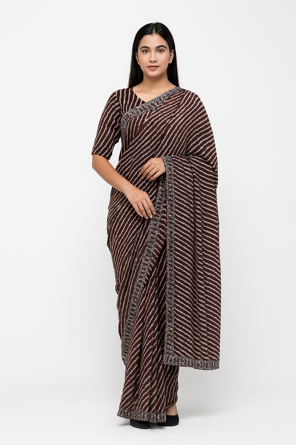 Brown Lehariya Saree